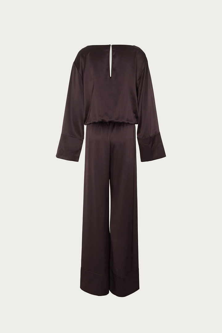 Long Sleeve Silk Jumpsuit (Chocolate Brown)