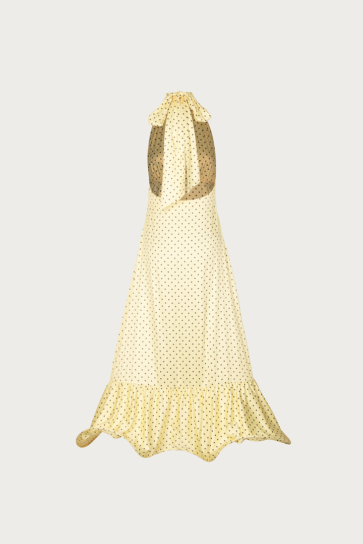 Halter Flounce Midi Dress (Yellow Polka Dot)