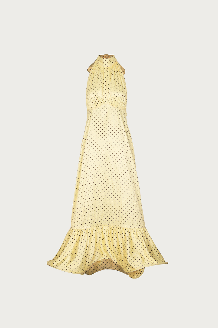 Halter Flounce Midi Dress (Yellow Polka Dot)