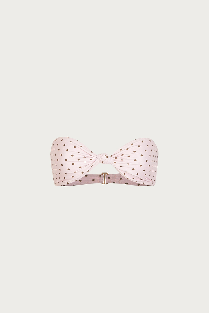 Knotted Bandeau Top (Pink Brown Polka Dot)