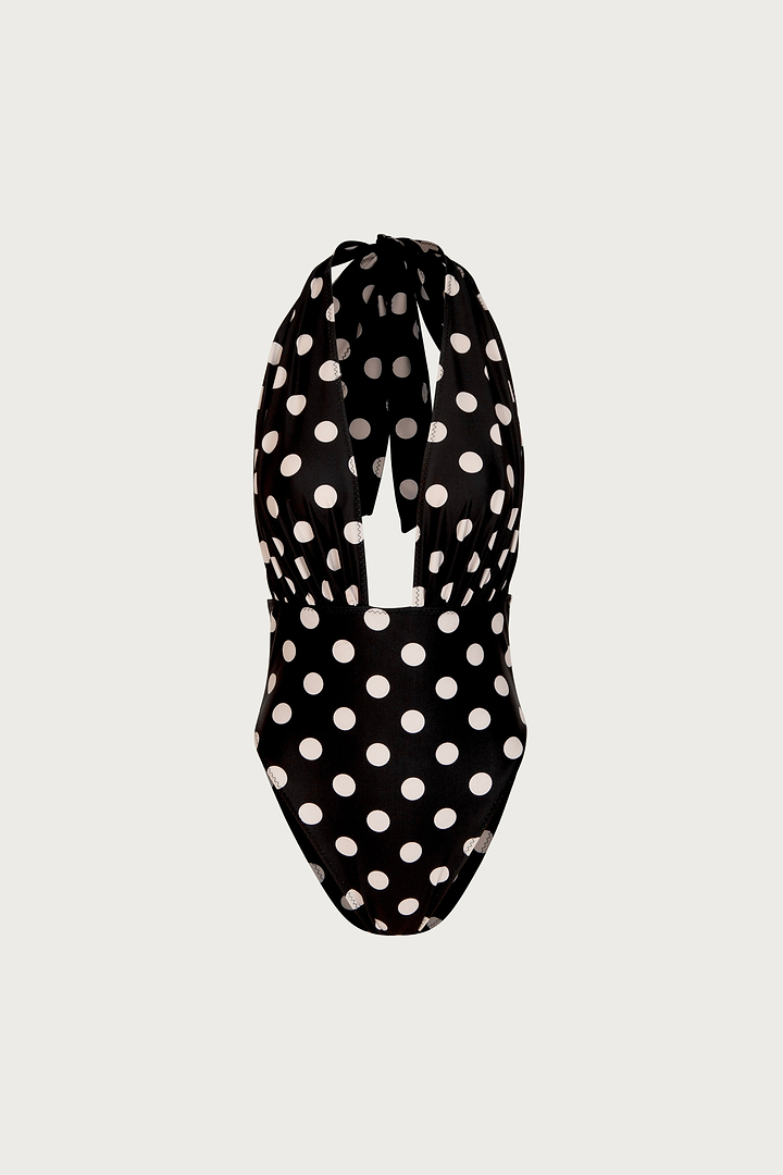 V One Piece (Black Taupe Polka Dot)