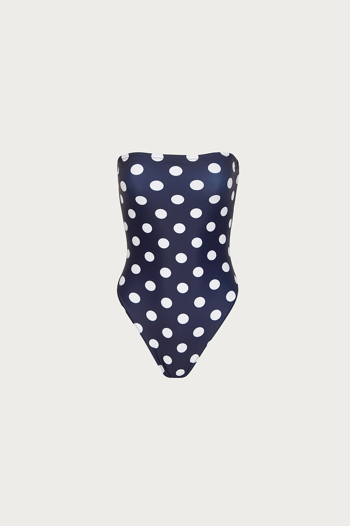 Strapless One Piece (Navy White Polka Dot)
