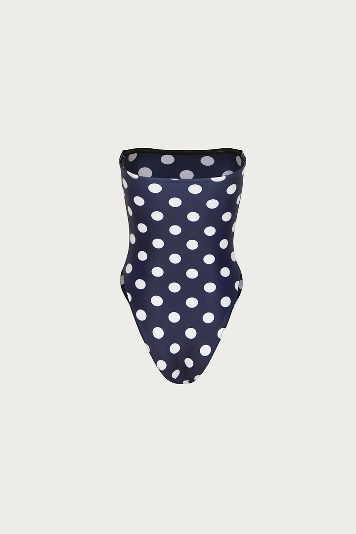 Strapless One Piece (Navy White Polka Dot)