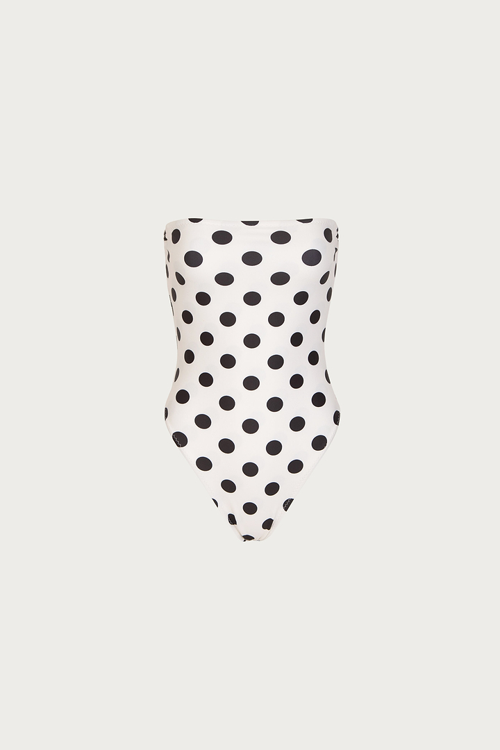 Strapless One Piece (White Black Polka Dot)