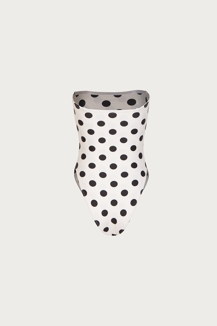 Strapless One Piece (White Black Polka Dot)