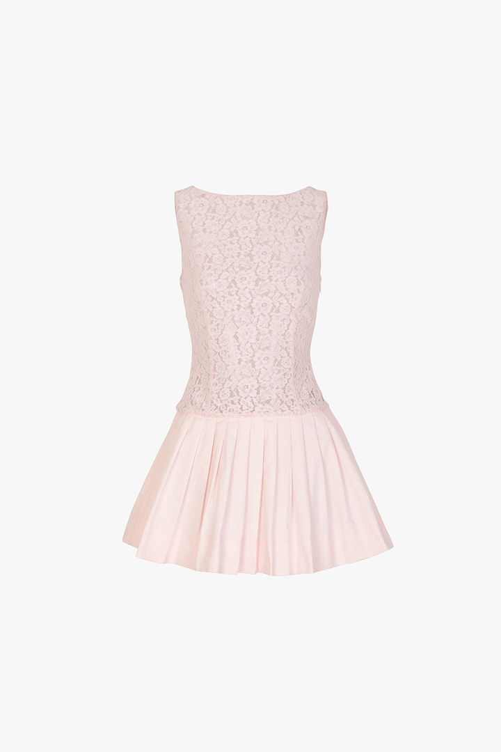 Lace Poplin Mini Dress (Pale Pink)