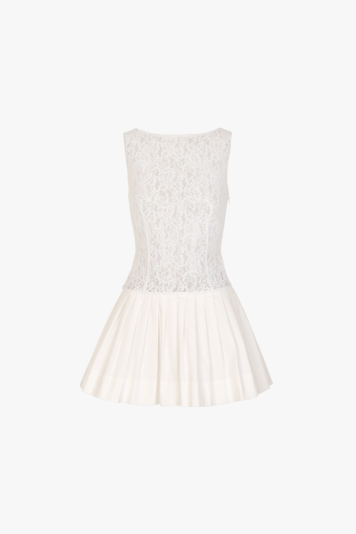 Lace Poplin Mini Dress (White)
