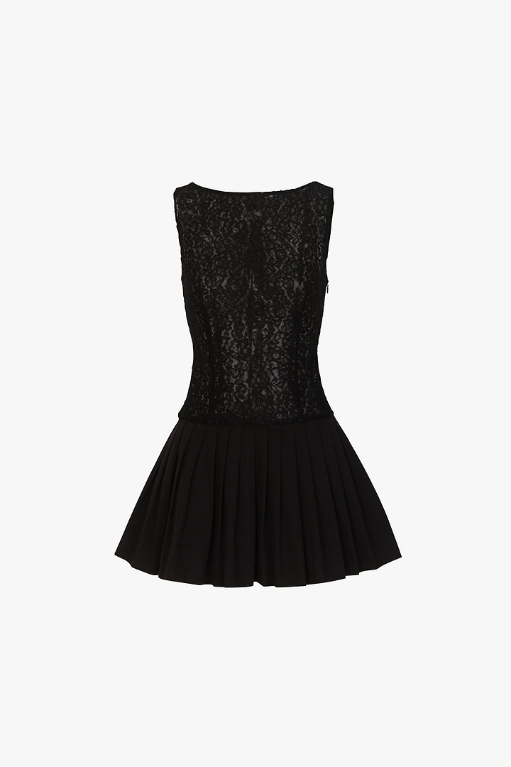 Lace Poplin Mini Dress (Black)