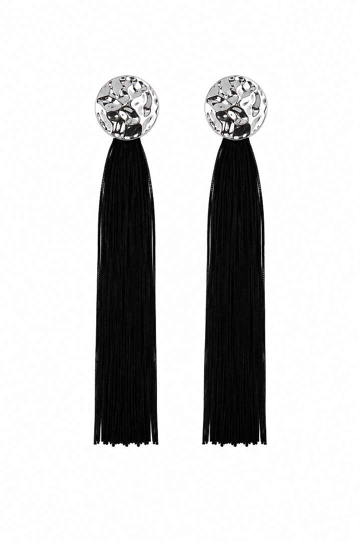 Fringe Tassel Earring (Silver/Black)