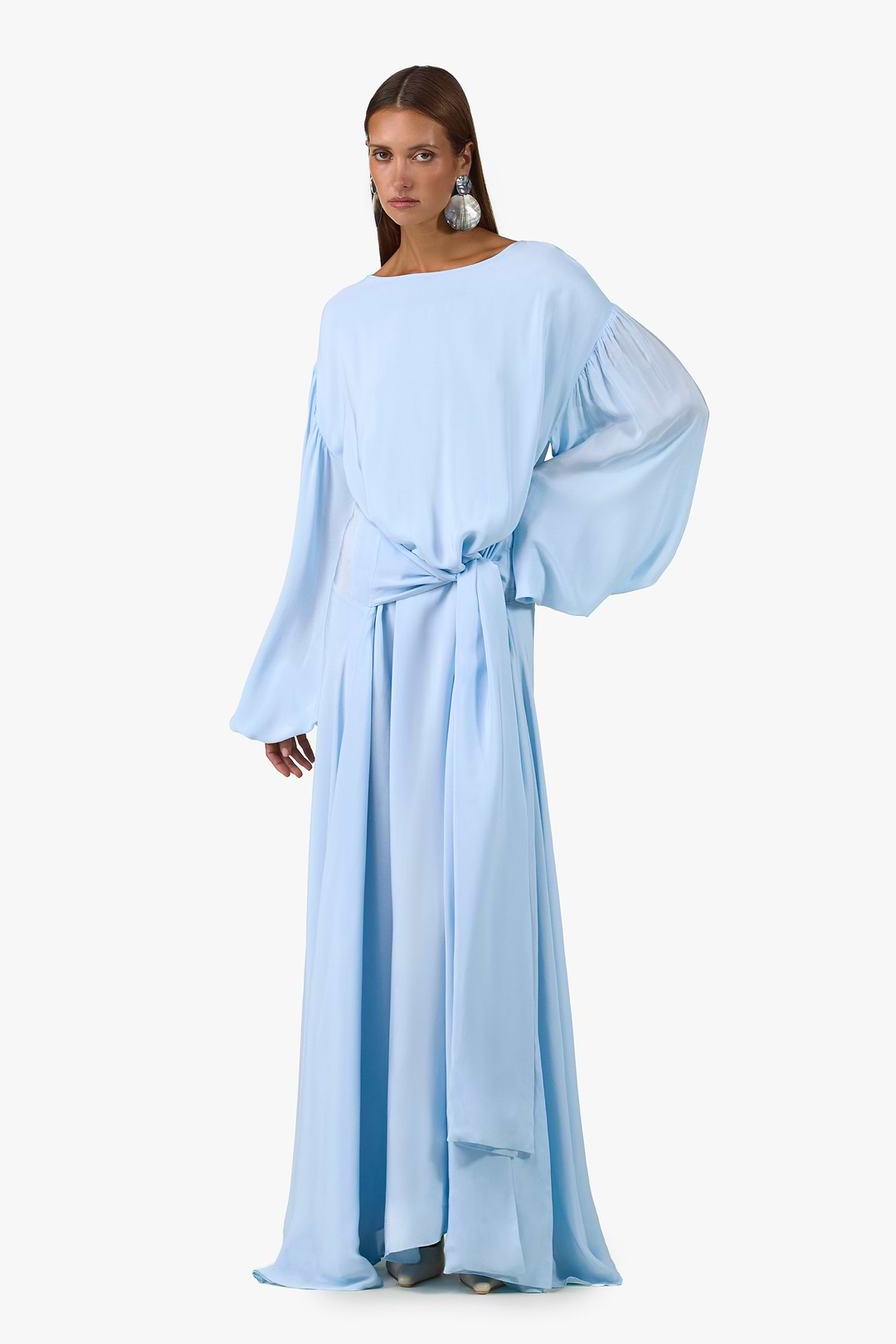 SAME Draped Tie Chiffon Gown | Pale Blue