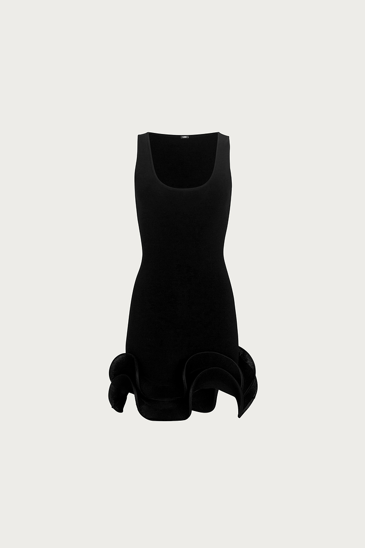 Double Ruffle Hem Mini Dress (Black)