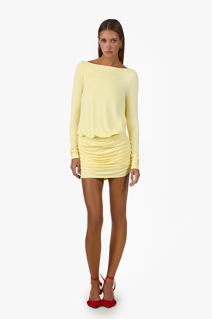 Draped Back Mini Dress (Butter Yellow)