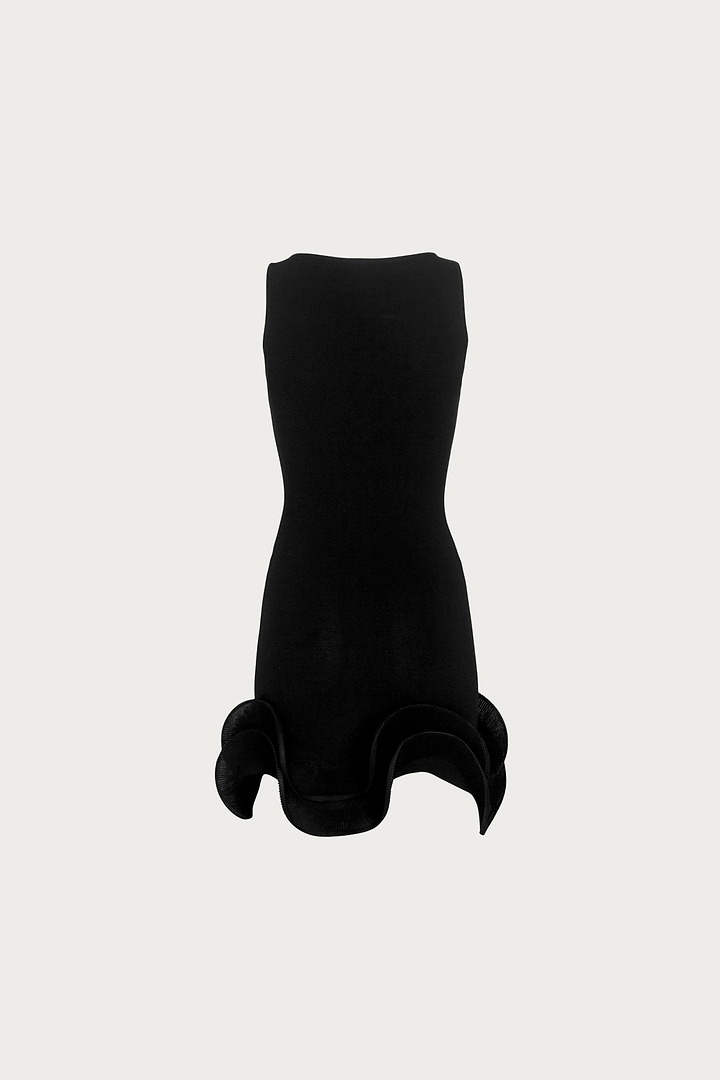Double Ruffle Hem Mini Dress (Black)