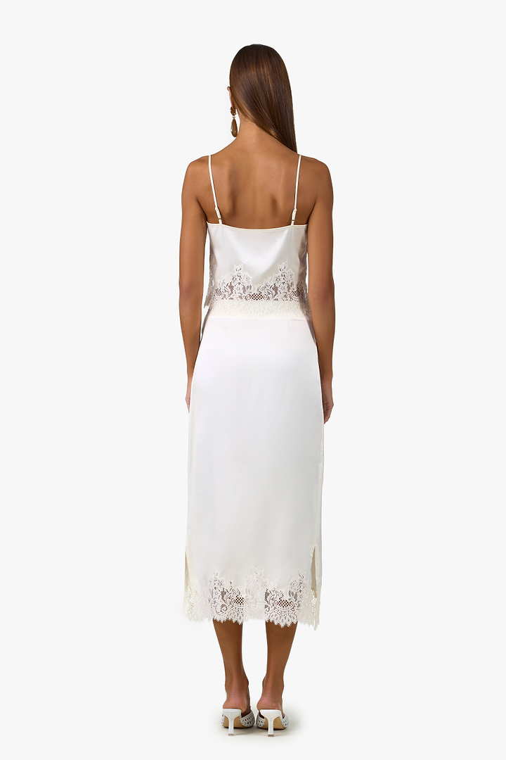 Lace Silk Midi Skirt (Cream)