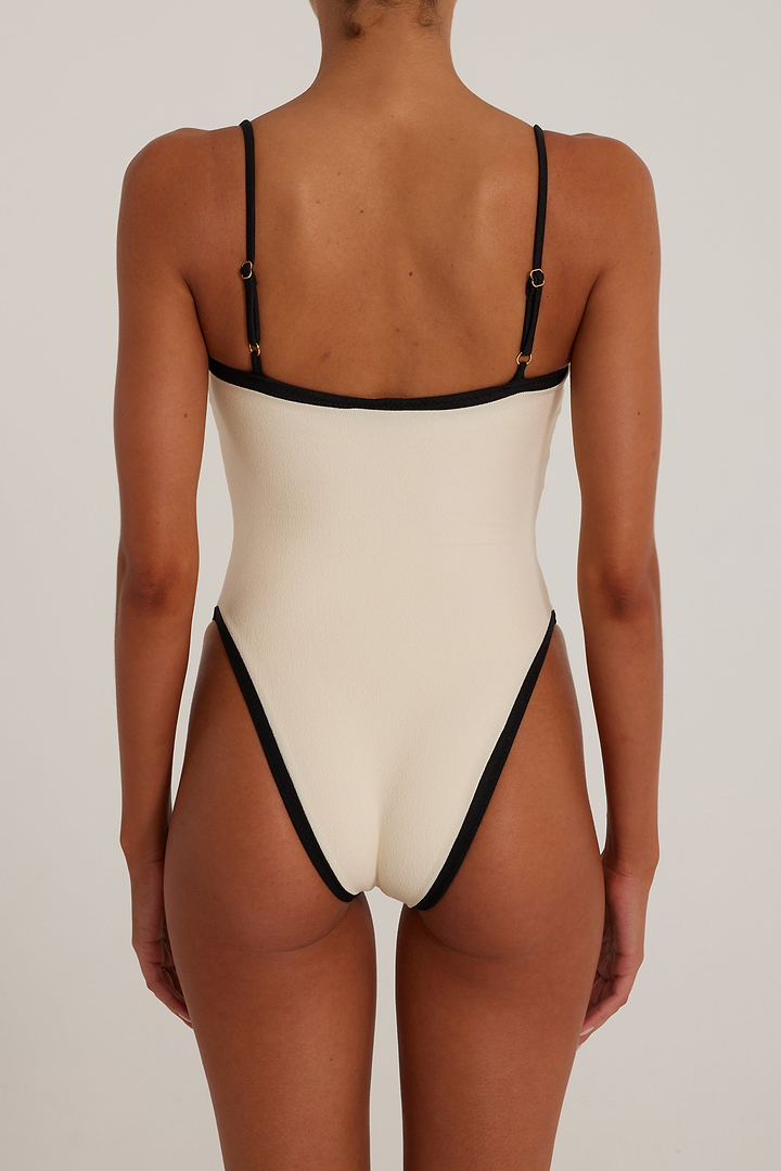 Colorblock One Piece (Faux Suede Cream/Black)