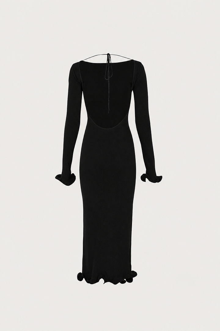Ruffle Hem Midi Dress (Black)