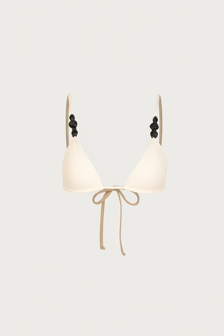 Stone Strap Triangle Top (Faux Suede Cream)