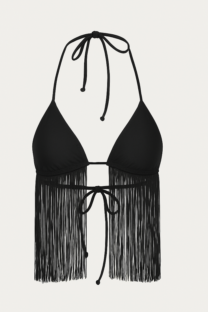 Fringe Triangle Top (Faux Suede Black)