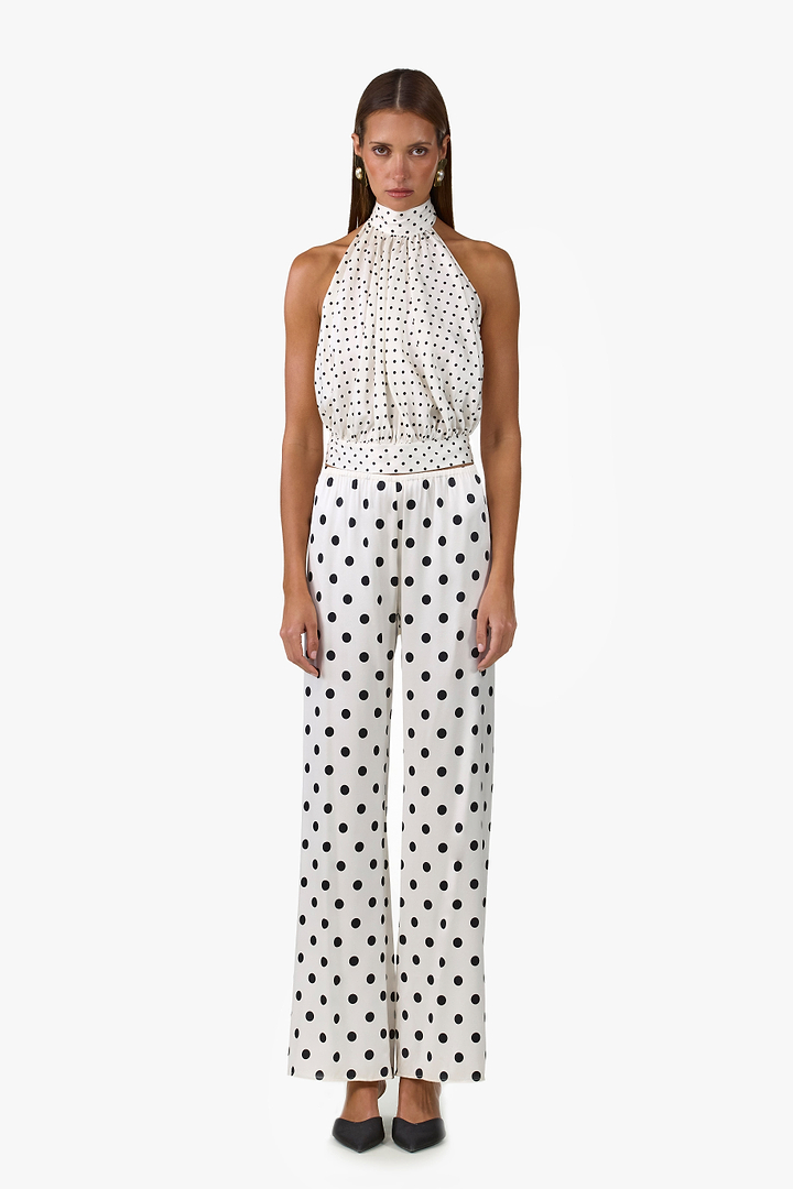 Silk Halter Top (Cream Polka Dot)