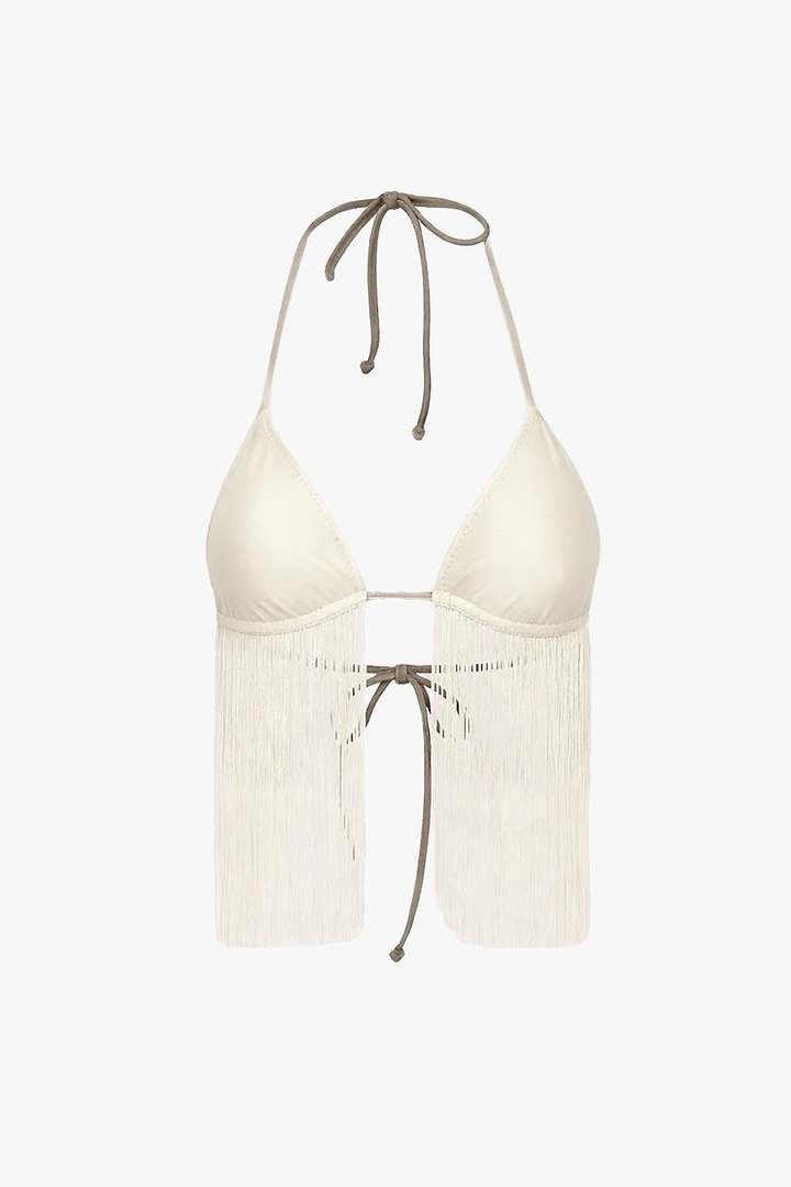 Fringe Triangle Top (Faux Suede Cream)