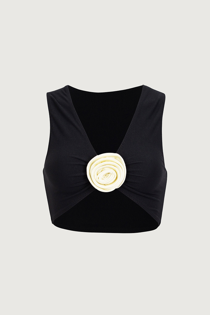 Rosette Tank Top (Faux Suede Black/Cream)