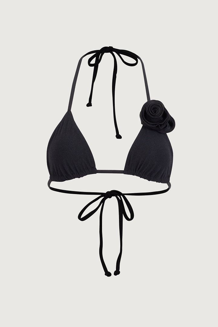 Rosette Triangle Top (Faux Suede Black/Black)