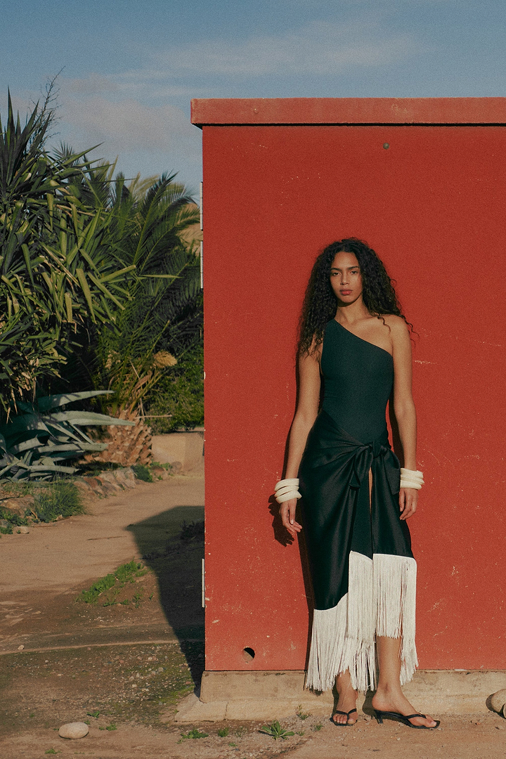 Fringe Sarong (Black/Cream)