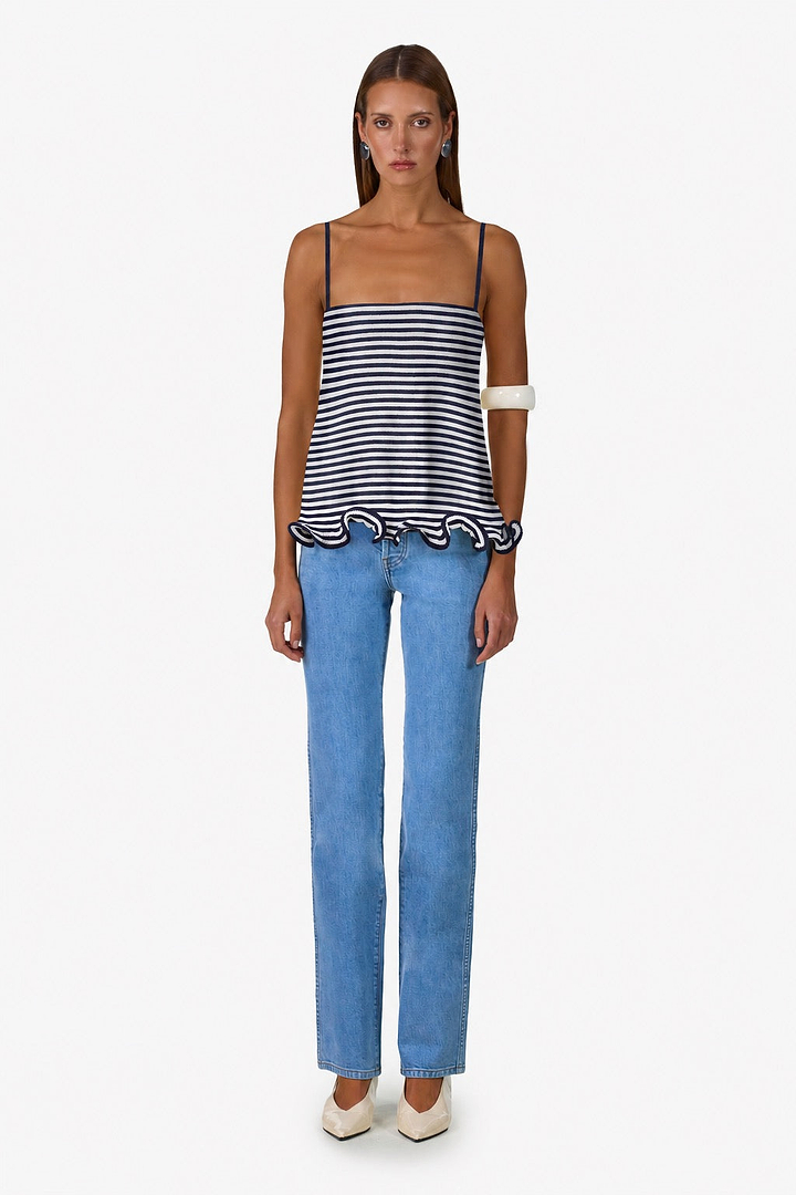 Ruffle Hem Tank (Navy Stripe)