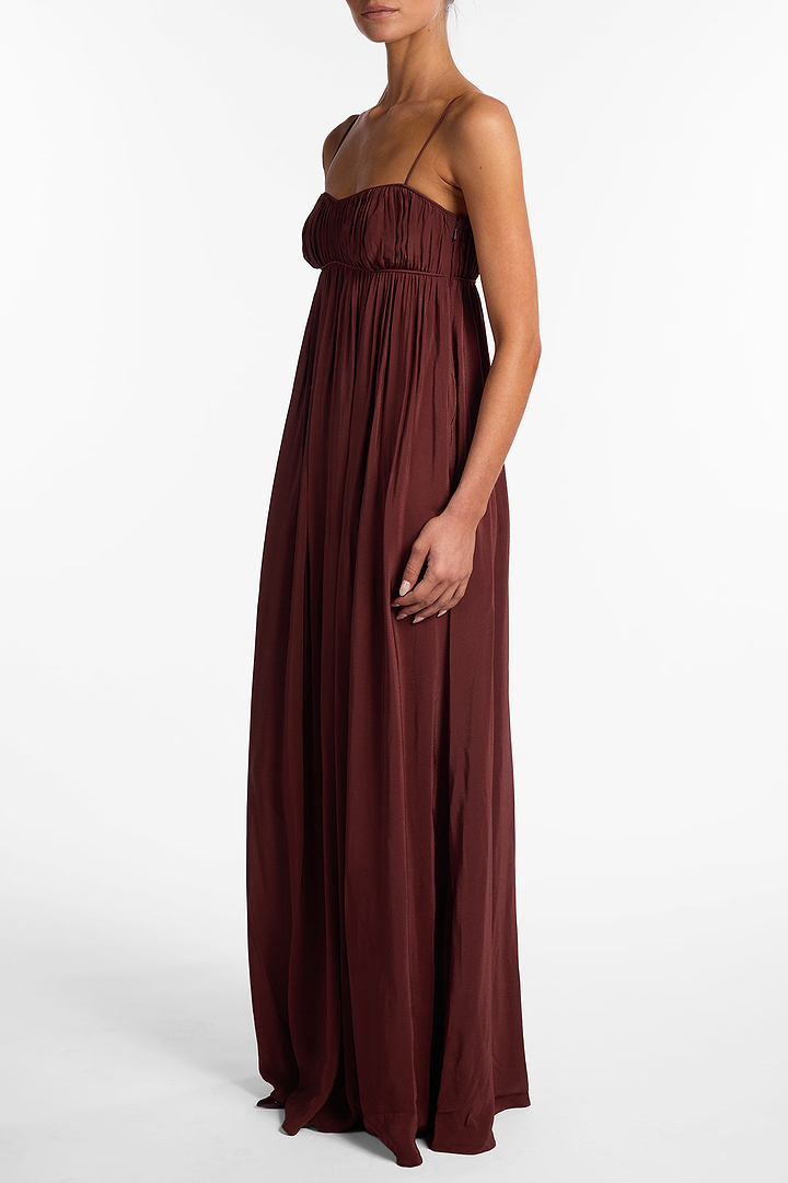 Ruched Chiffon Dress (Chocolate Brown)