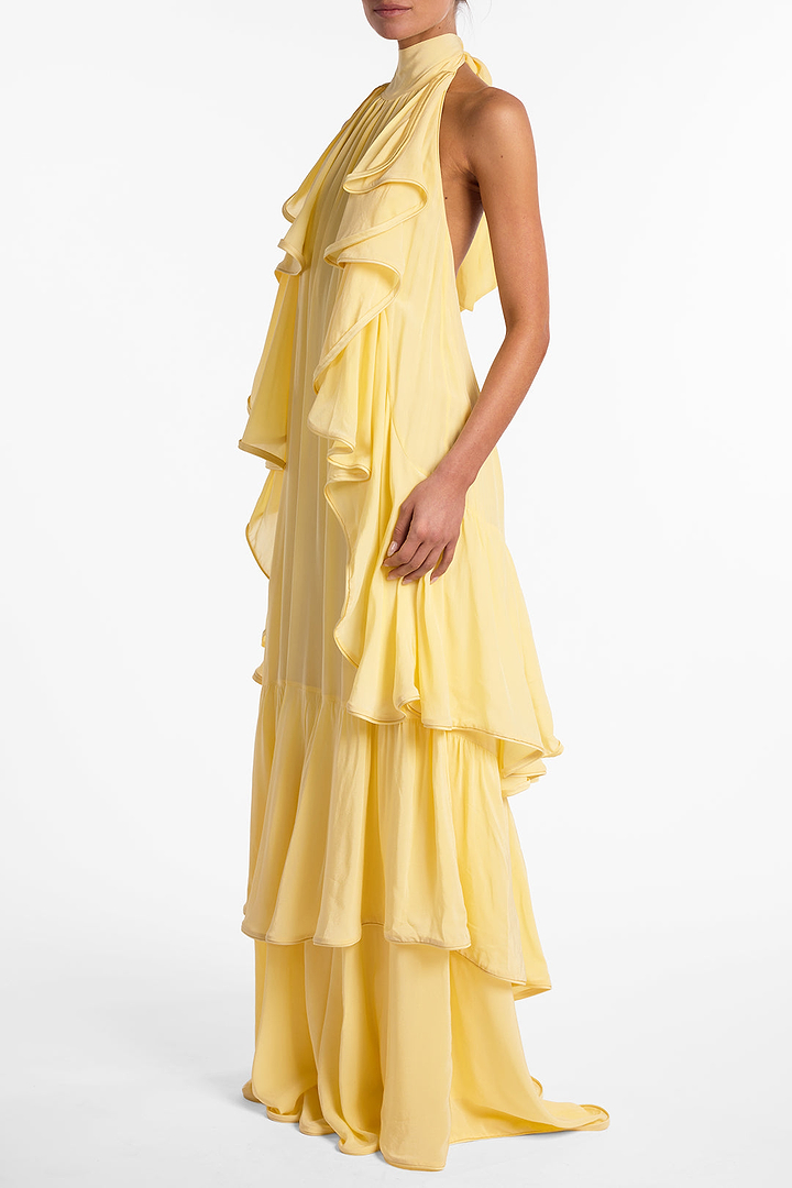 Layered Chiffon Gown (Butter Yellow)