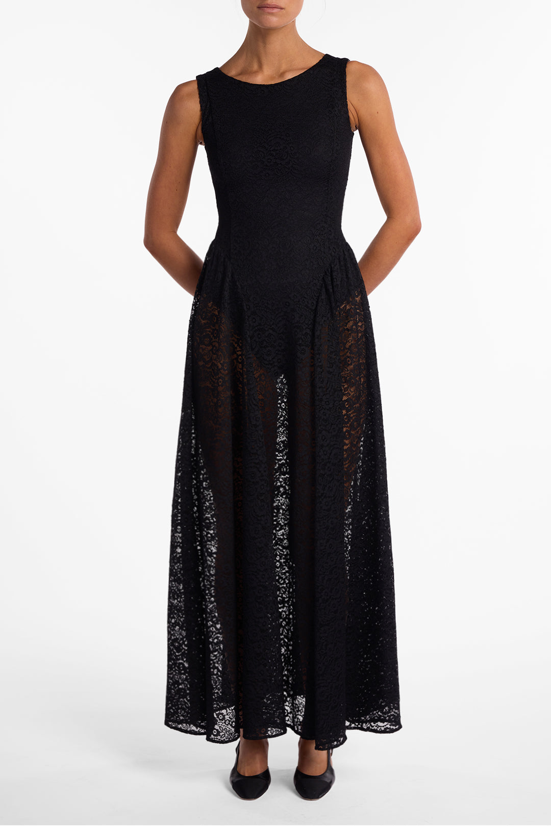 French Lace Midi Dress (Black)