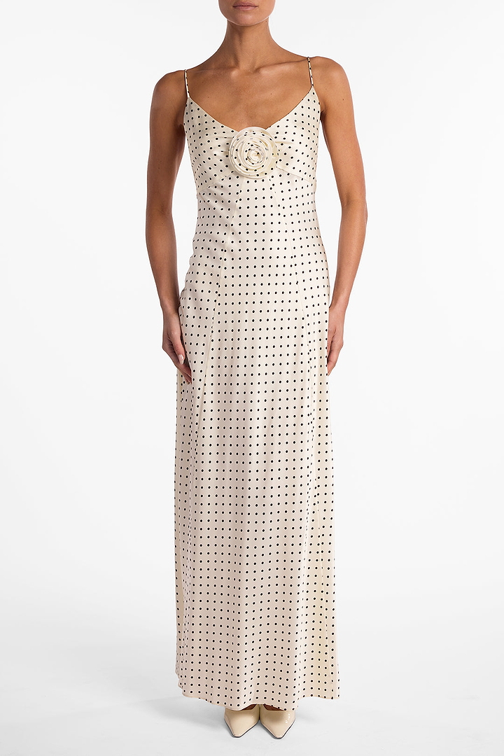 Deep V Rosette Gown (Cream Polka Dot)