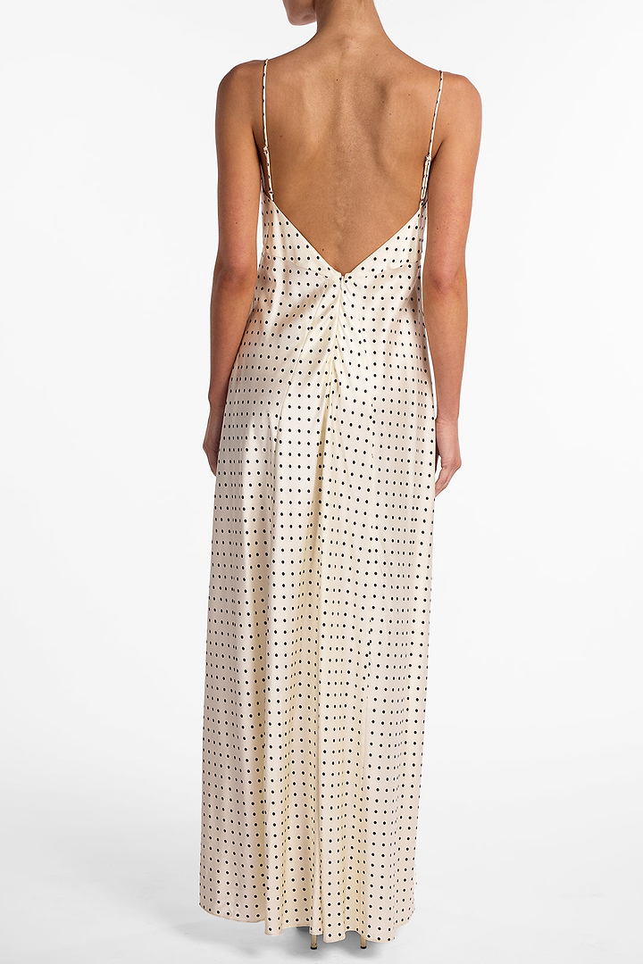 Deep V Rosette Gown (Cream Polka Dot)