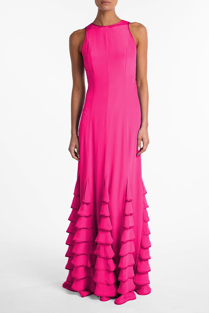 Tiered Chiffon Gown (Fuchsia)