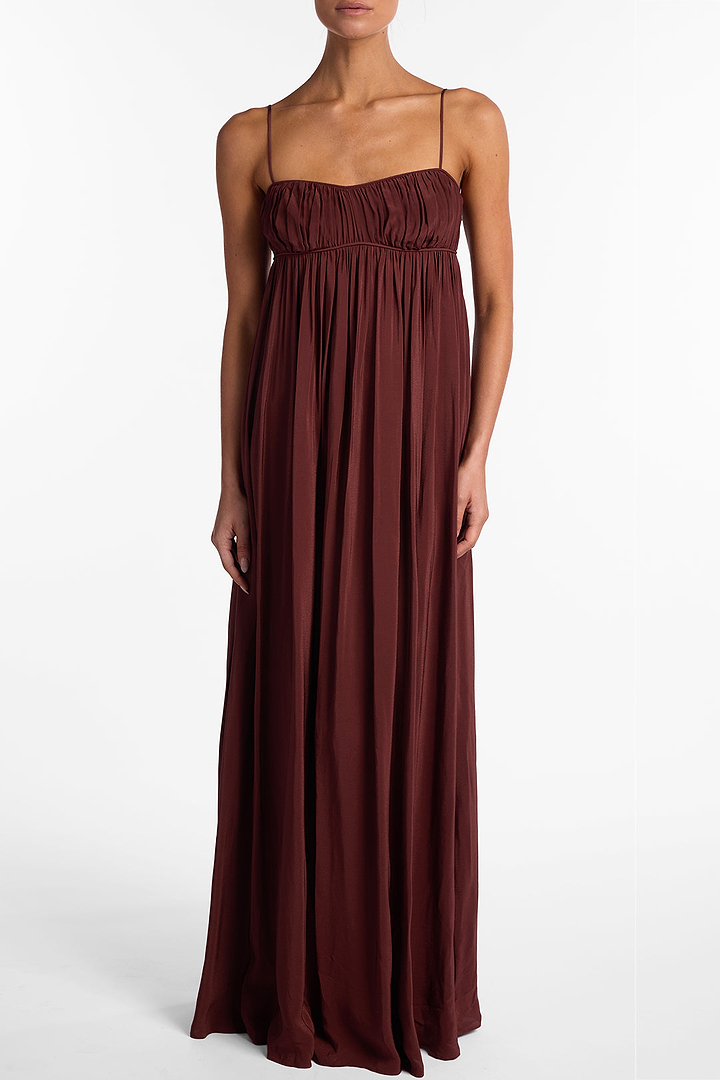 Ruched Chiffon Dress (Chocolate Brown)