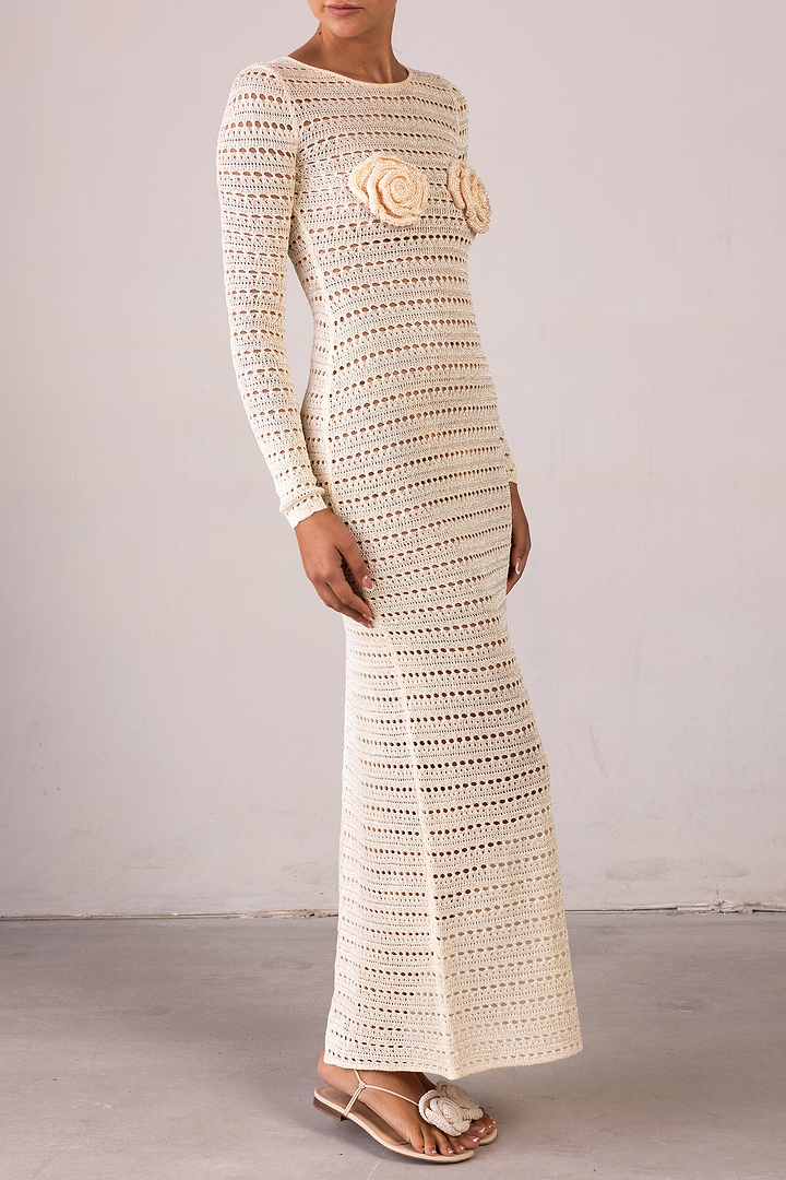 Rosette Crochet Dress (Cream)