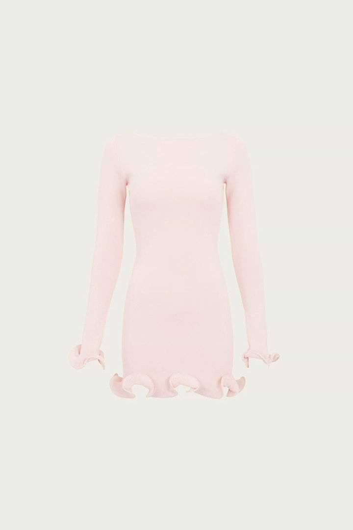 SAME Ruffle Hem Mini Dress | Pale Pink | Women's Knit Dress XS / Pale Pink SAME Ruffle Hem Mini Dress | Pale Pink | Women's Knit Dress XS / Pale Pink