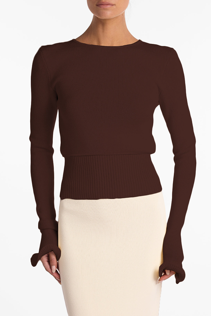 Ruffle Hem Sweater (Chocolate Brown)