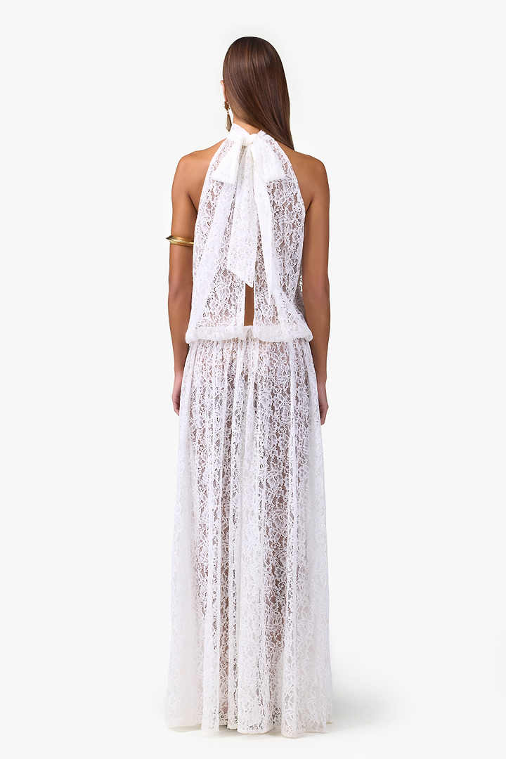 Drop Waist Lace Gown (White)