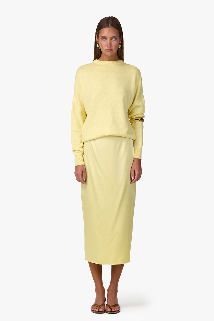 Silk Midi Skirt (Butter Yellow)
