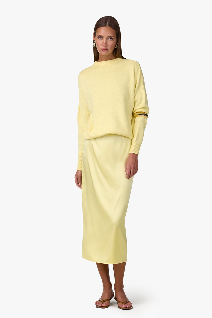 Silk Midi Skirt (Butter Yellow)