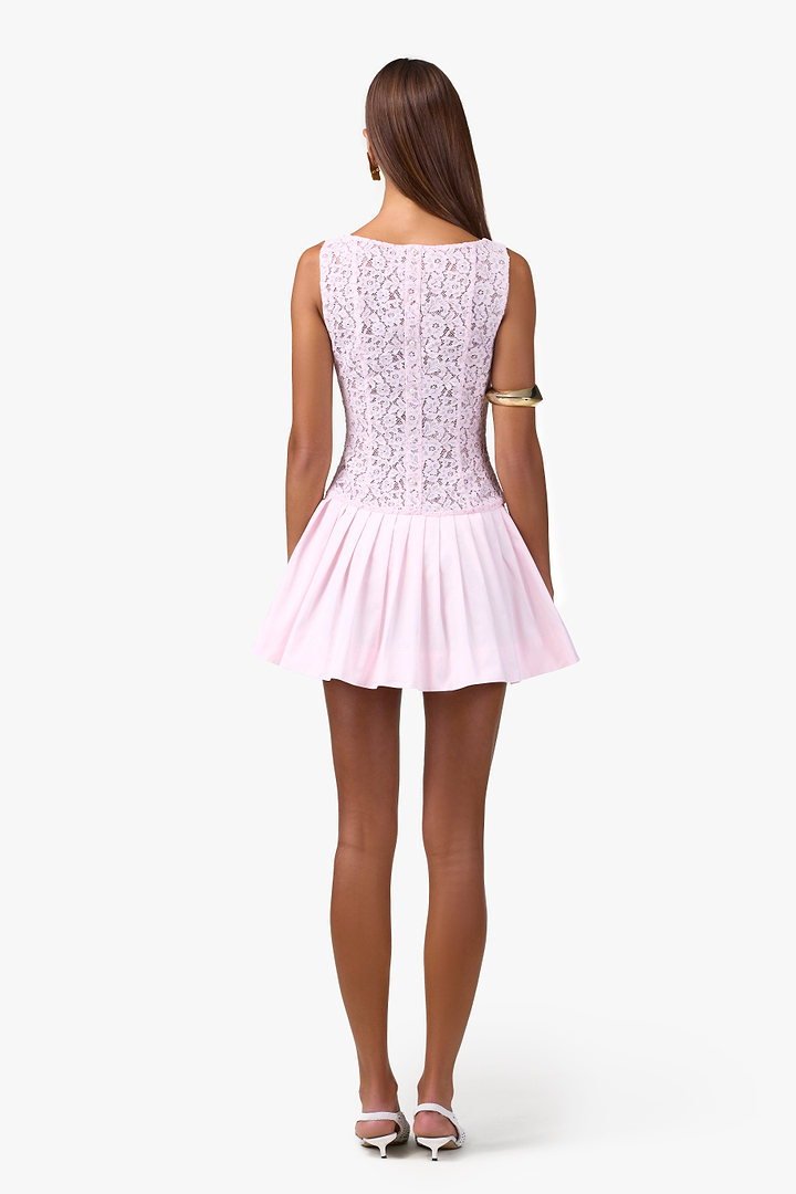 Lace Poplin Mini Dress (Pale Pink)