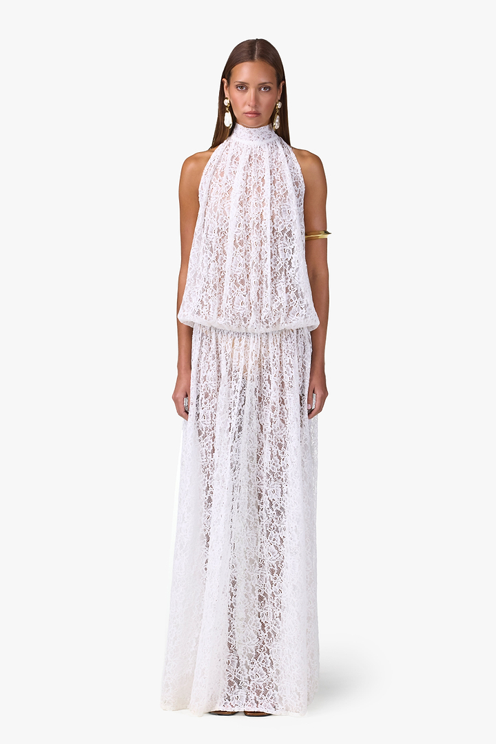 Drop Waist Lace Gown (White)