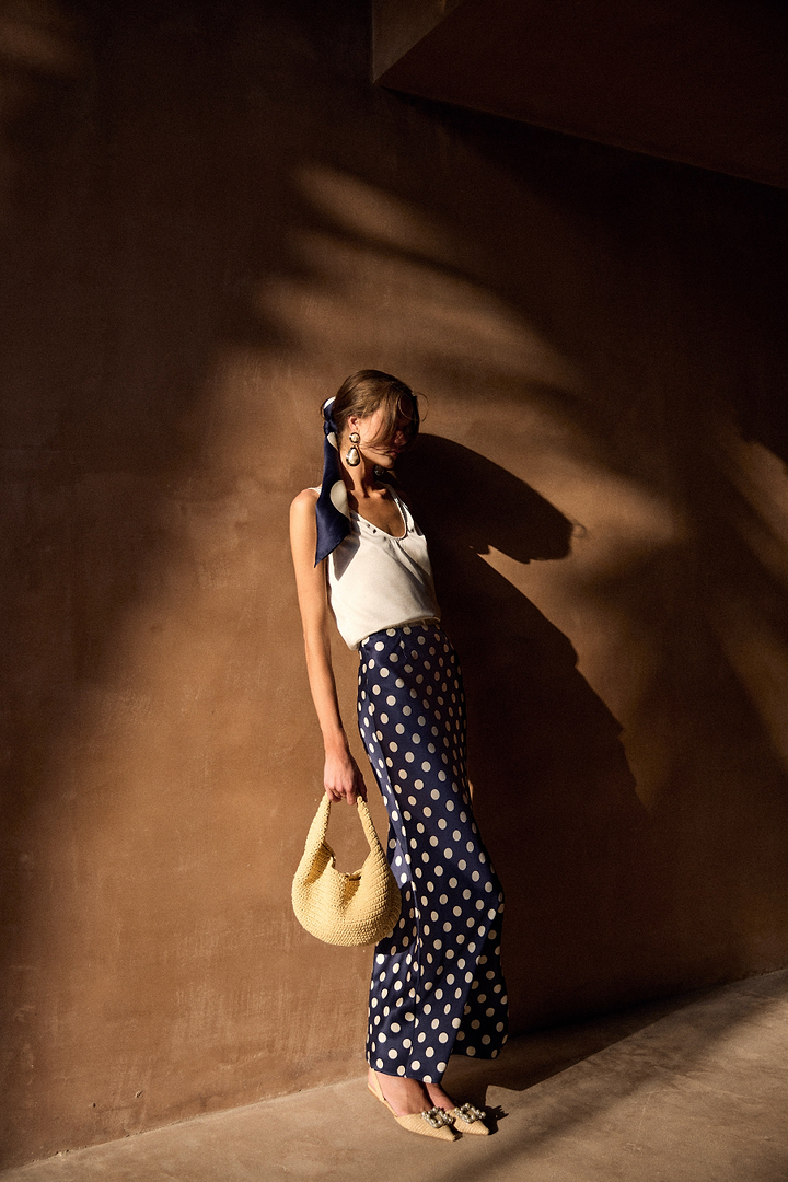 Silk Scarf (Navy Polka Dot)