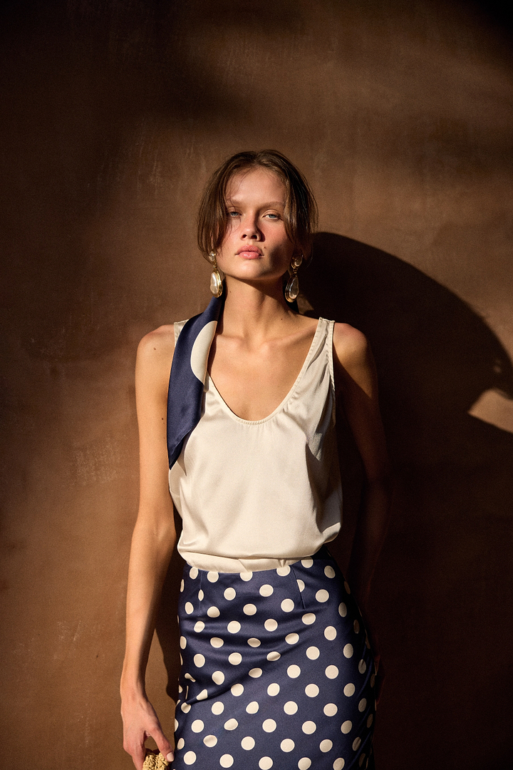 Silk Scarf (Navy Polka Dot)