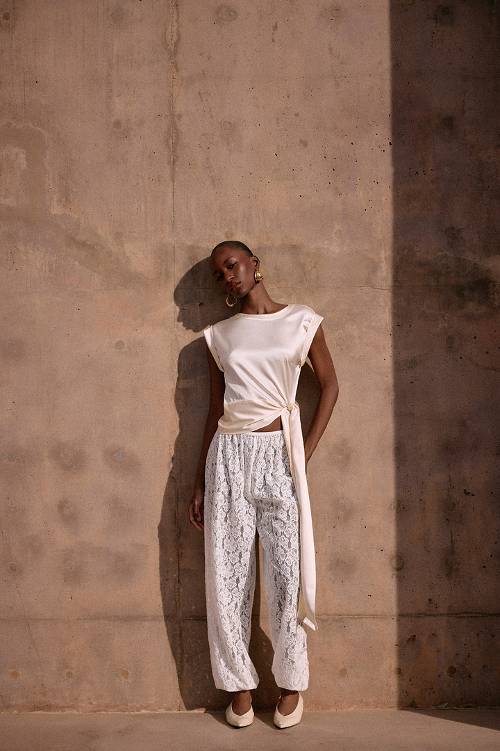 Silk Tie Top (Cream)