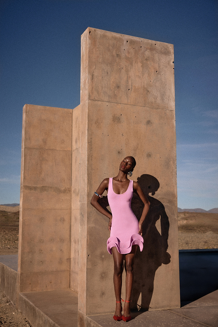 Double Ruffle Hem Mini Dress (Lilac Pink)