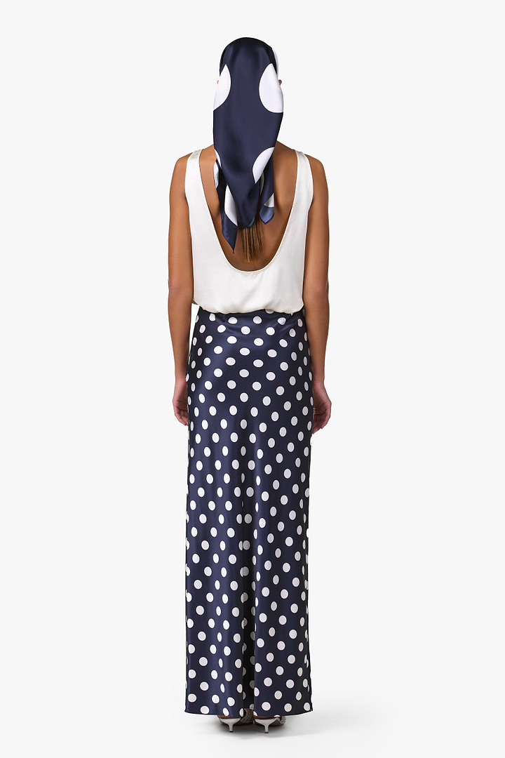Silk Scarf (Navy Polka Dot)