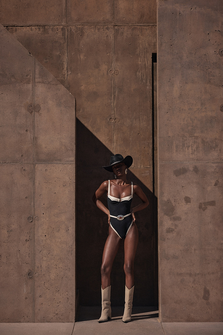 Western One Piece (Faux Suede Black/Cream)