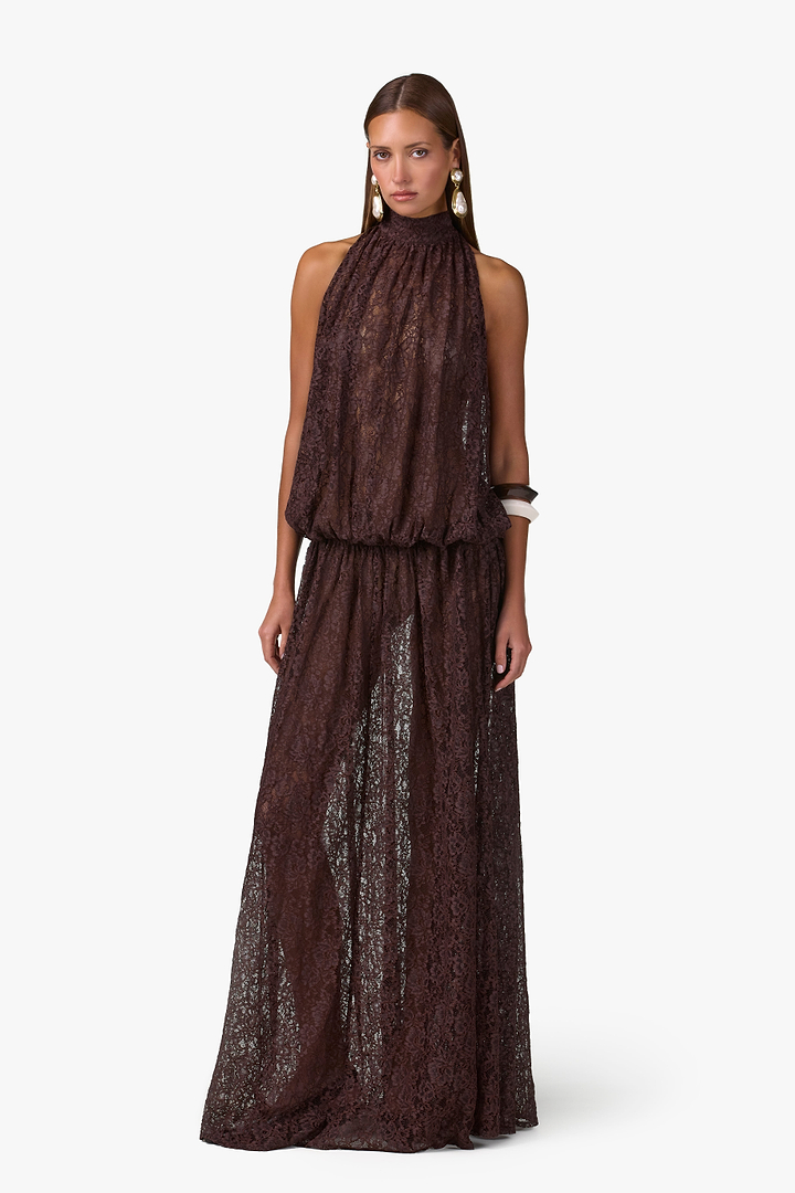 Drop Waist Lace Gown (Chocolate Brown)